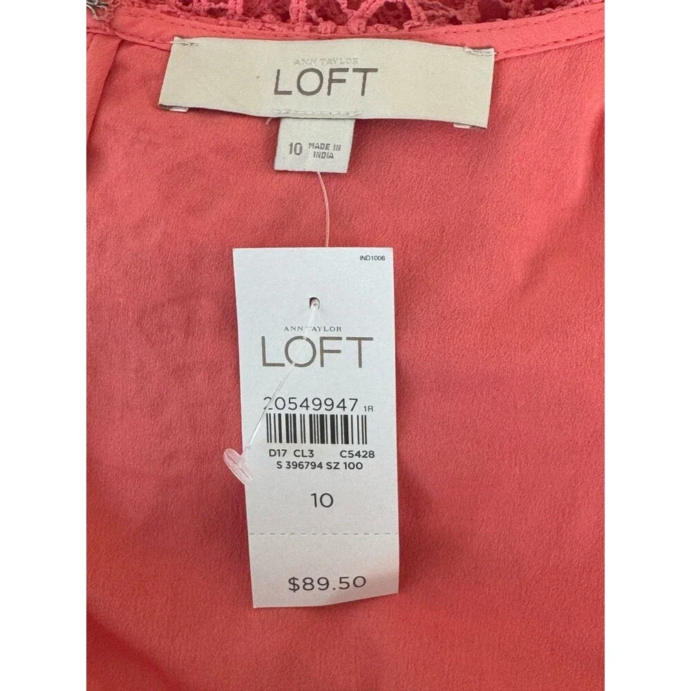 Ann Taylor Loft Wm 10 Coral Pink Circle Lace Bodice Sleeveless Midi Dress New
